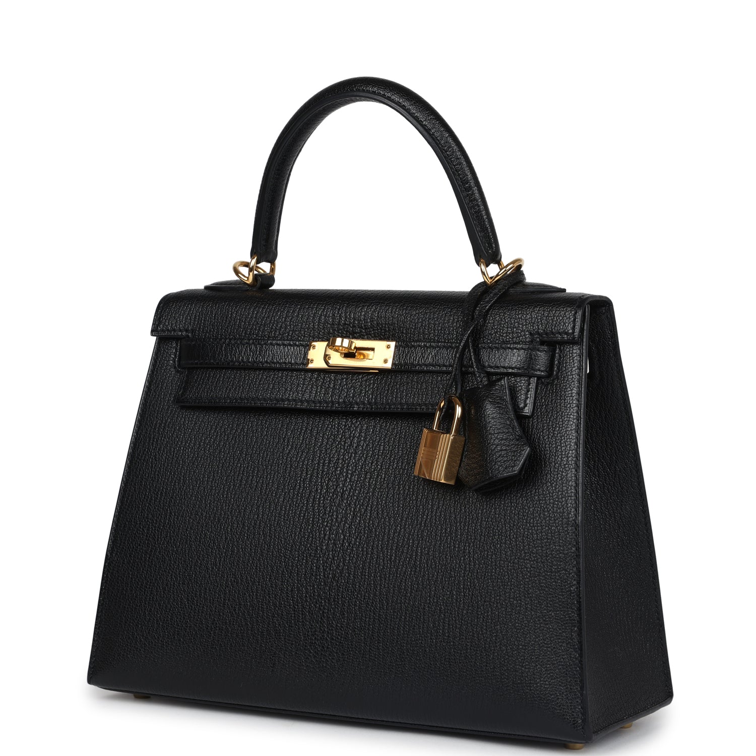 Pre-owned Hermes Kelly Sellier 25 Black Chevre Mysore Gold Hardware