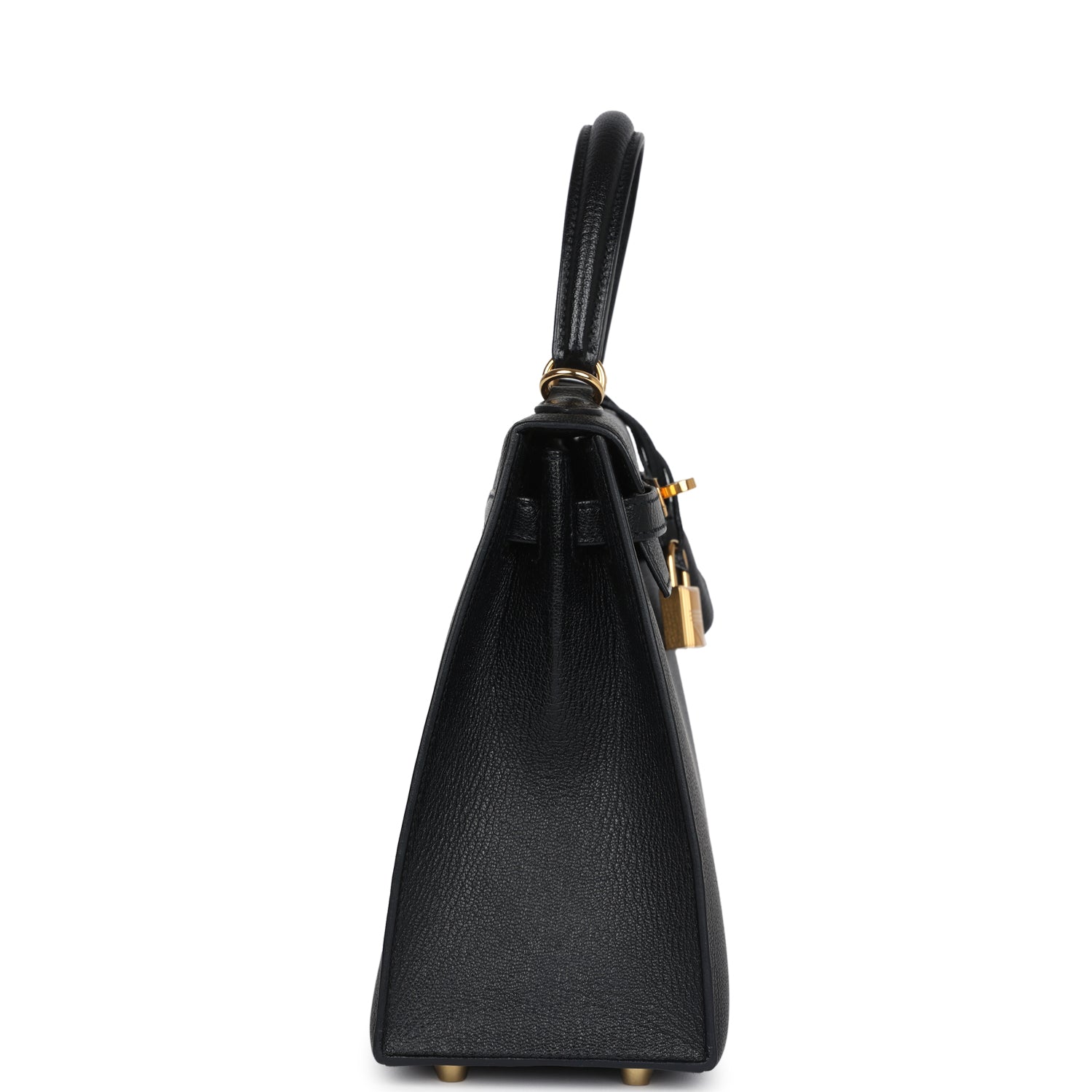 Pre-owned Hermes Kelly Sellier 25 Black Chevre Mysore Gold Hardware