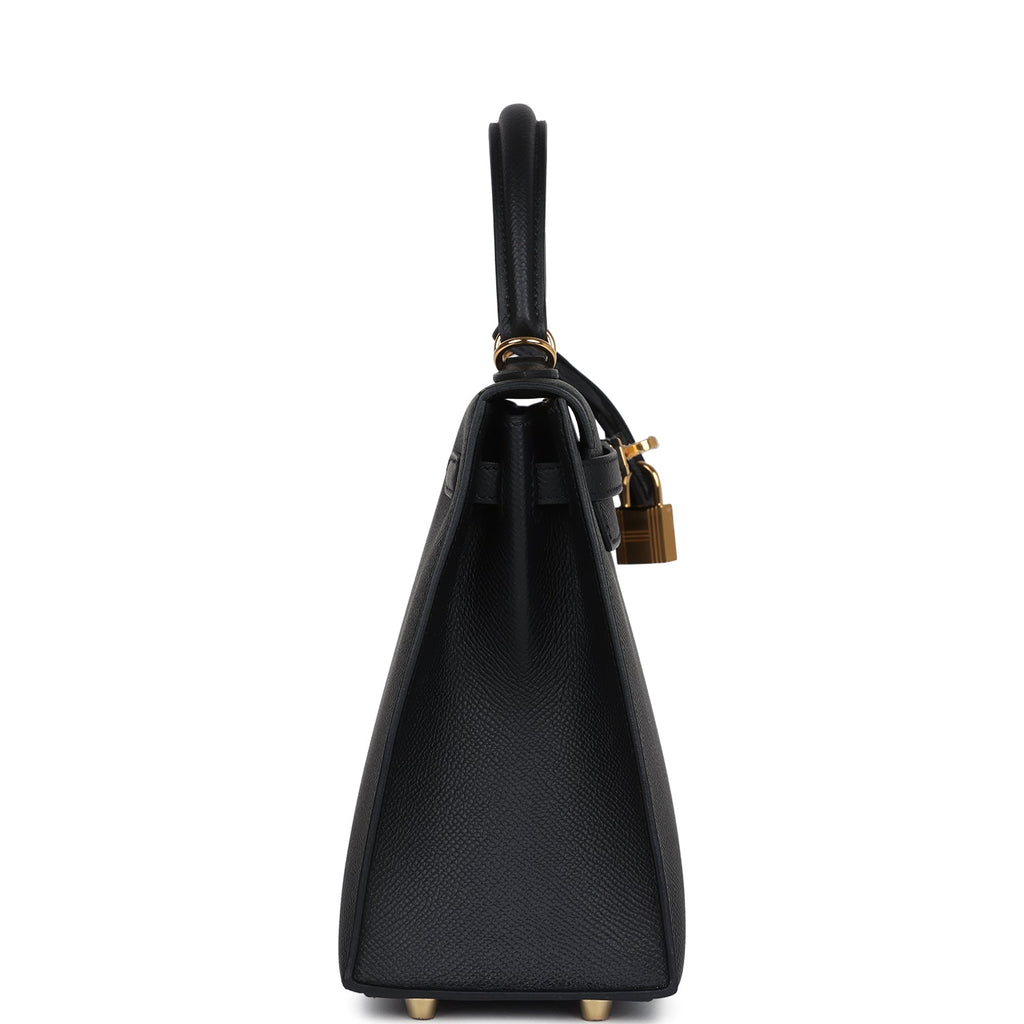 Hermes Kelly Sellier 25 Black Epsom Gold Hardware