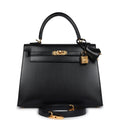 Hermes Kelly Sellier 25 Black Box Gold Hardware
