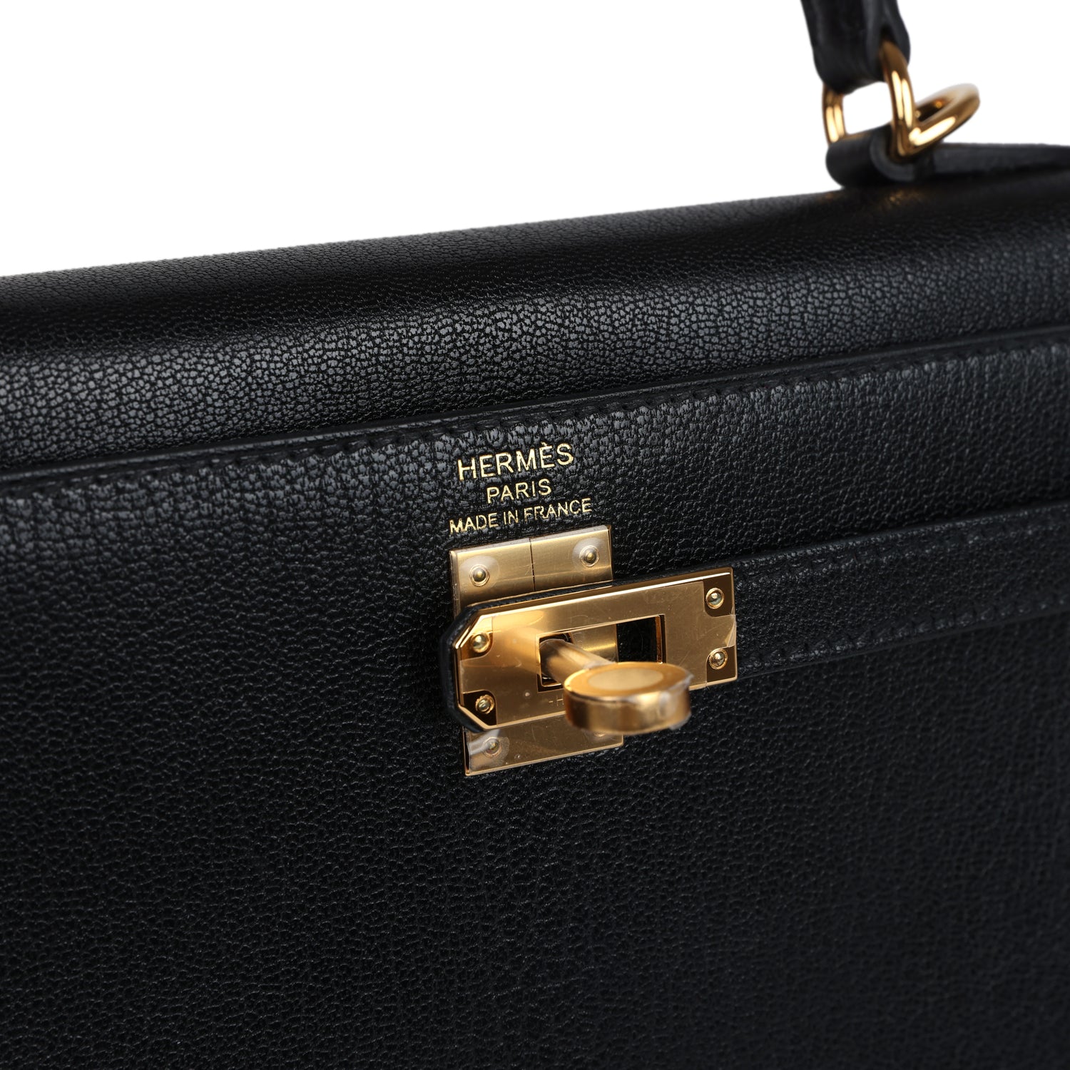 Hermes Kelly Sellier 25 Black Chevre Mysore Gold Hardware