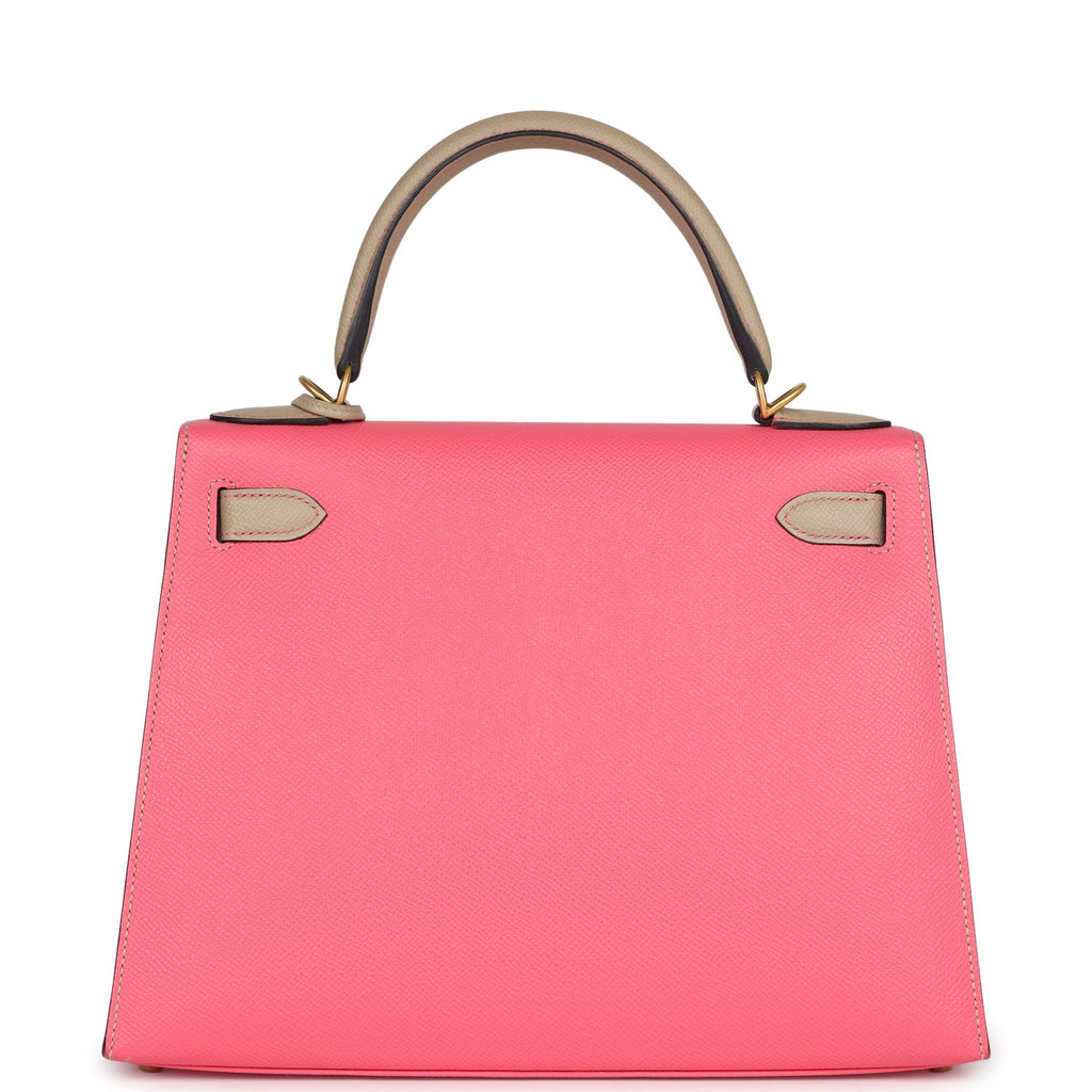 Pre-owned Hermes Special Order (HSS) Kelly Sellier 28 Rose Azalee and Trench Epsom Epsom Brushed Gold Hardware