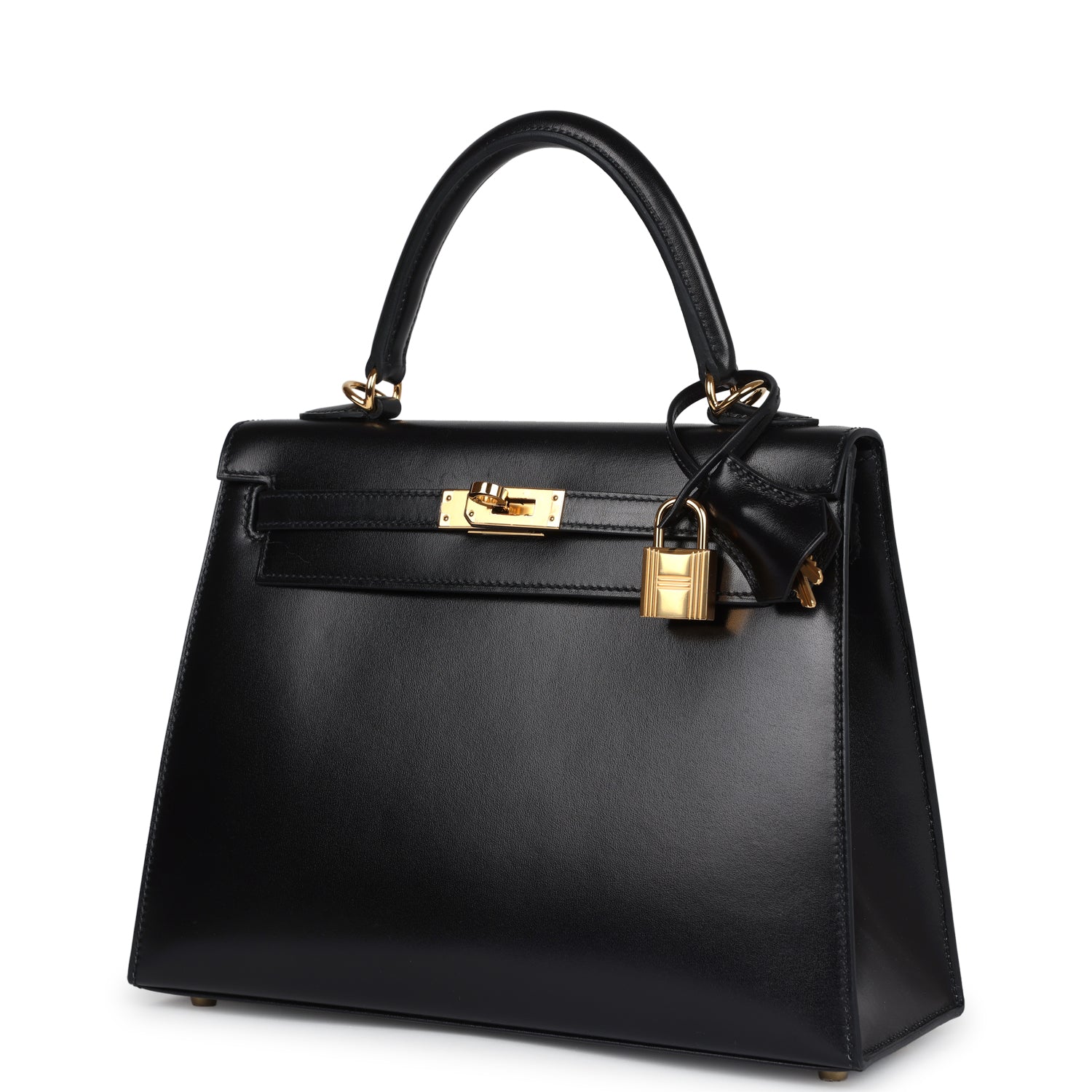 Pre-owned Hermes Kelly Sellier 25 Black Box Gold Hardware