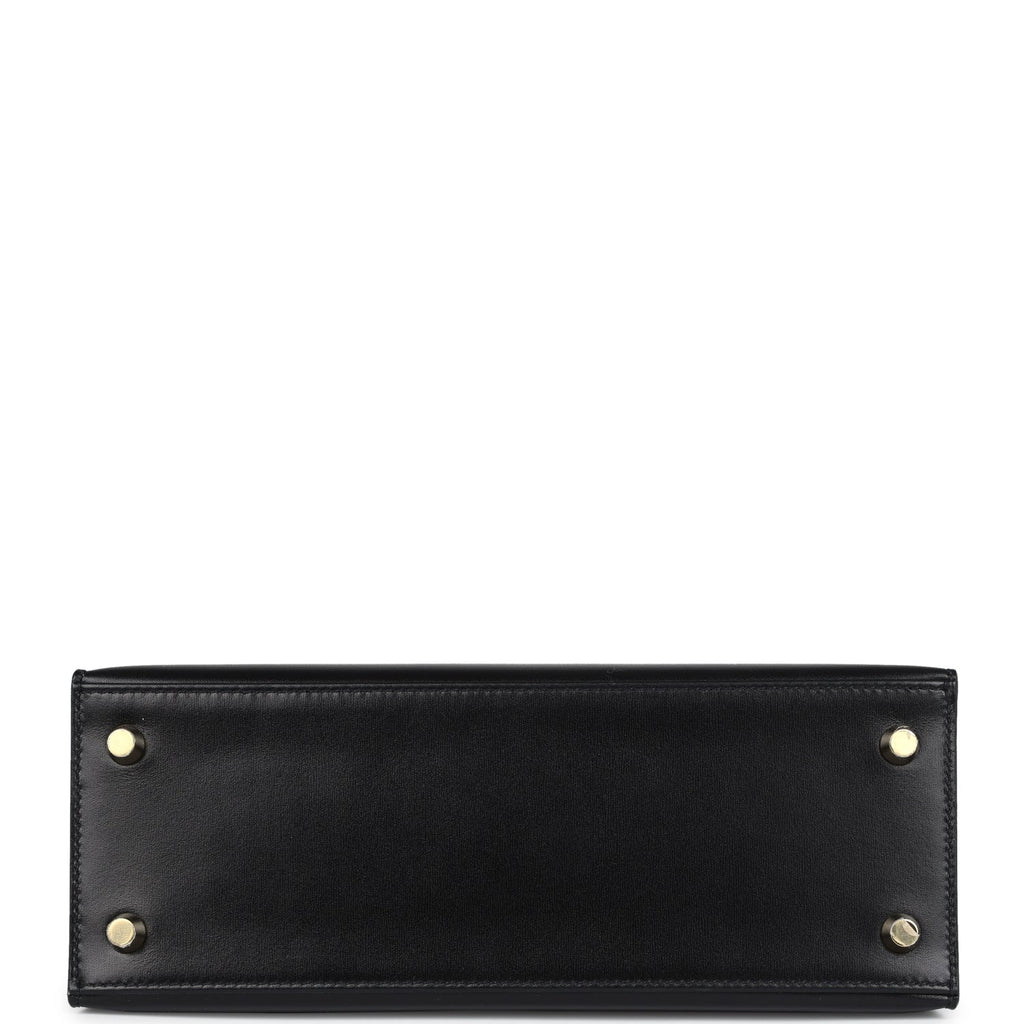 Pre-owned Hermes Kelly Sellier 25 Black Box Gold Hardware