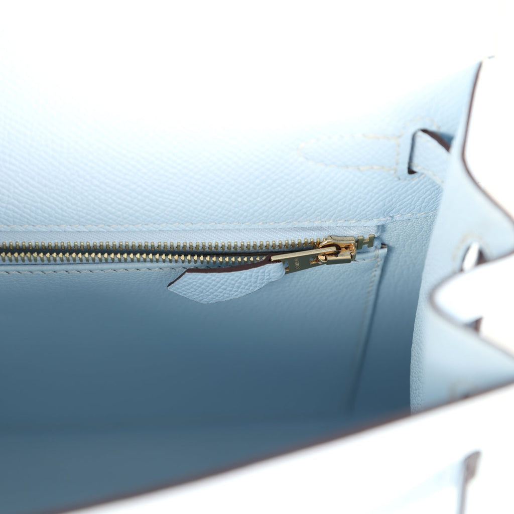 Hermes Kelly Sellier 25 Bleu Brume Epsom Gold Hardware