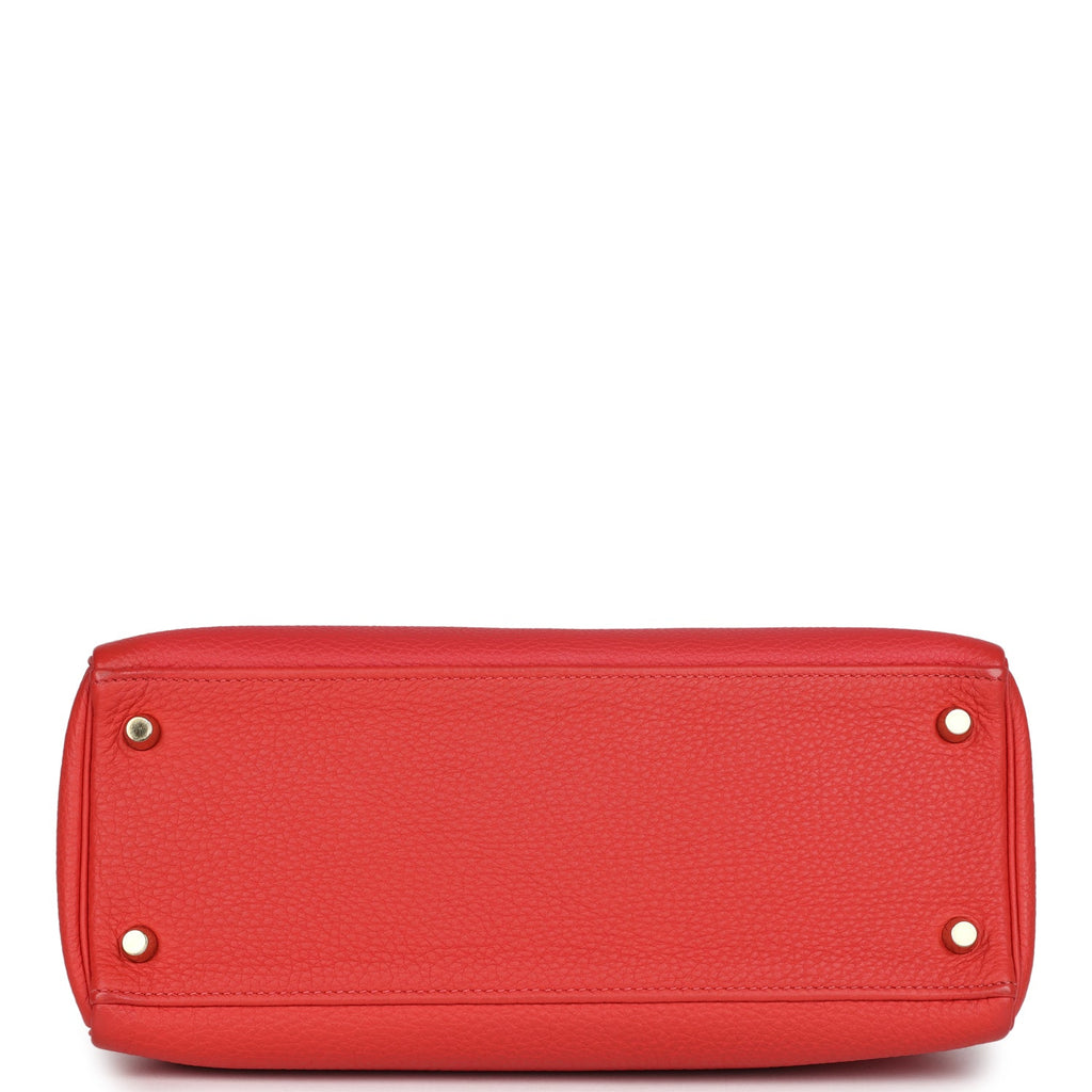Pre-owned Hermes Kelly Retourne 28 Rouge Pivoine Togo Gold Hardware