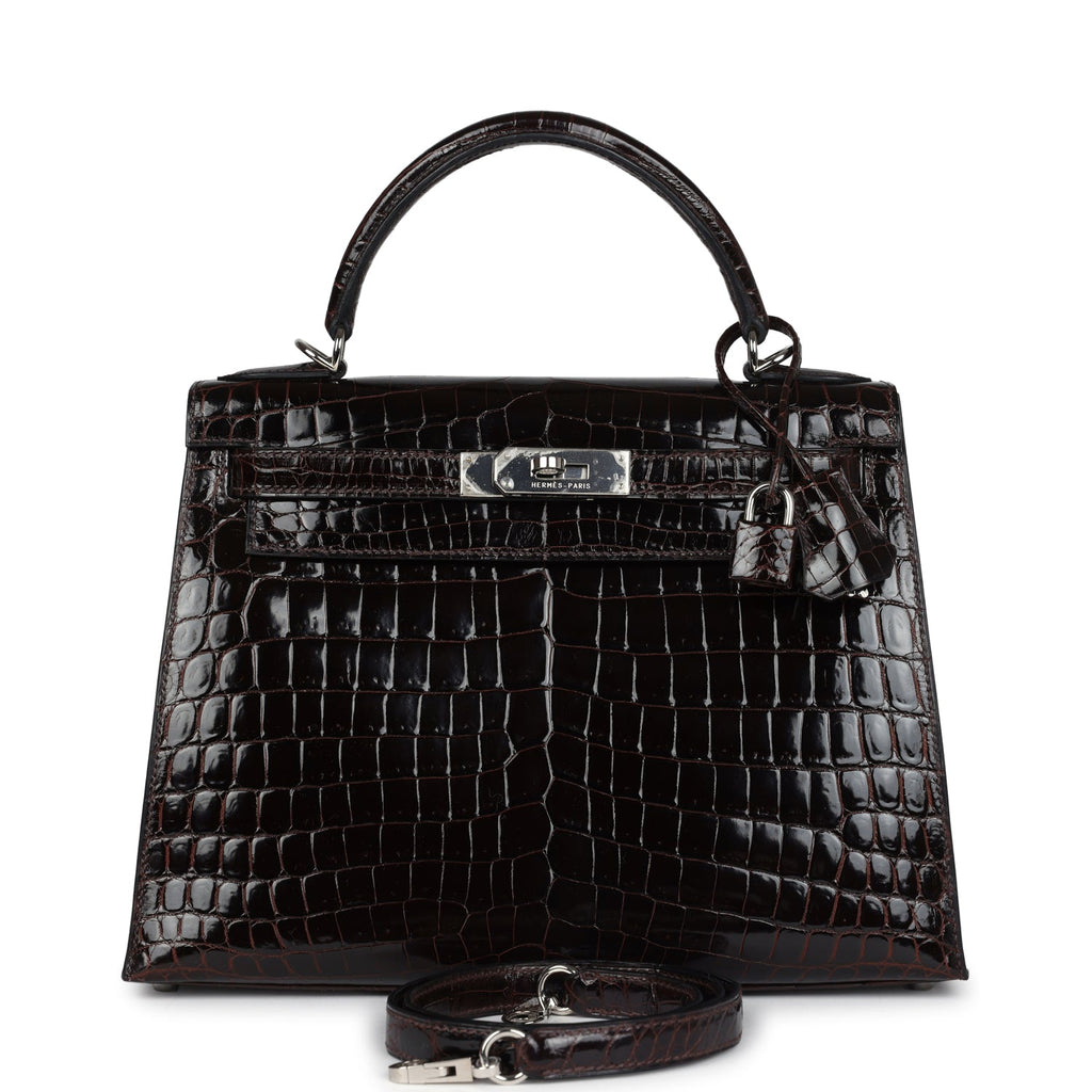 New Hermes Kelly Sellier 28 Cocoan Shiny Niloticus Crocodile Palladium Hardware