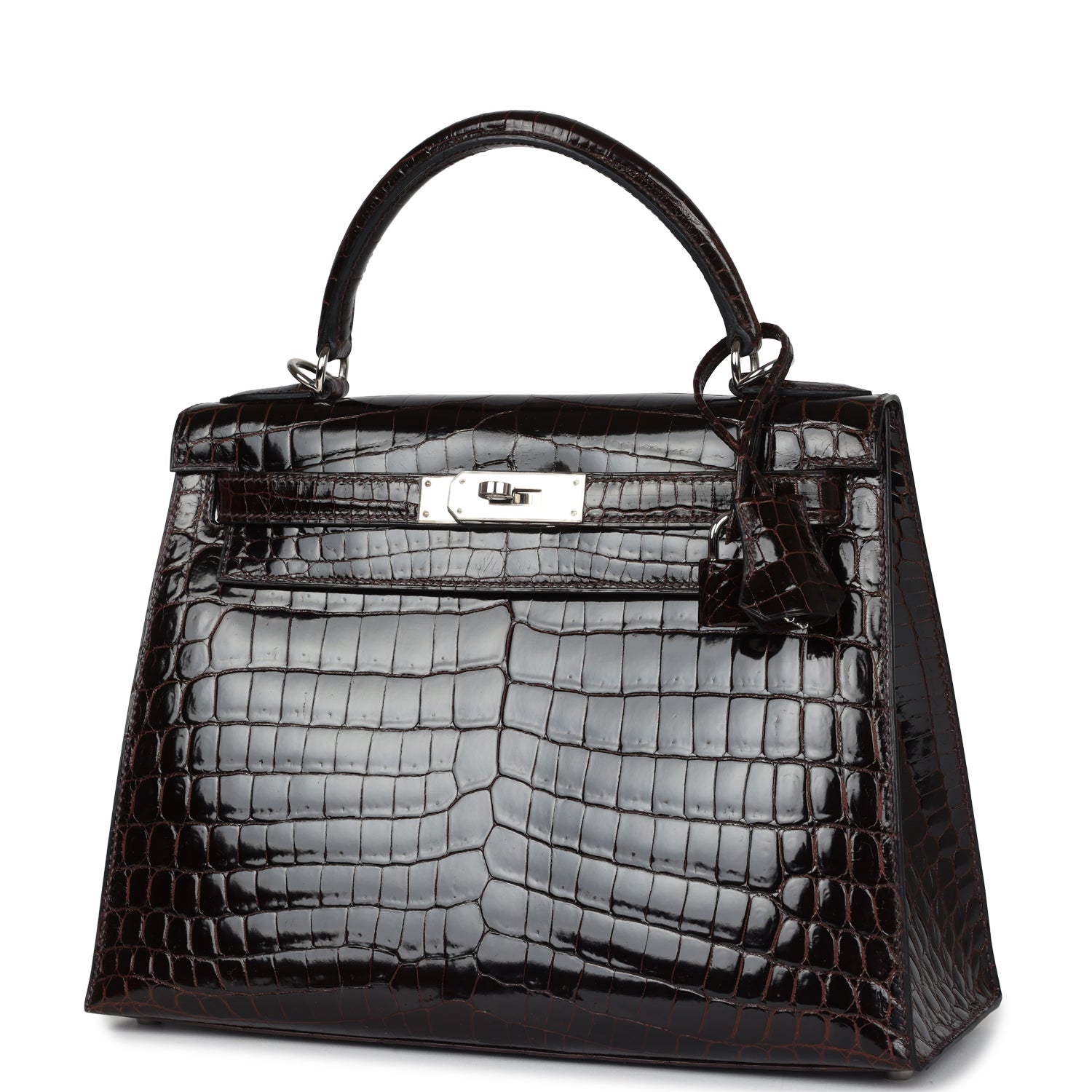 New Hermes Kelly Sellier 28 Cocoan Shiny Niloticus Crocodile Palladium Hardware