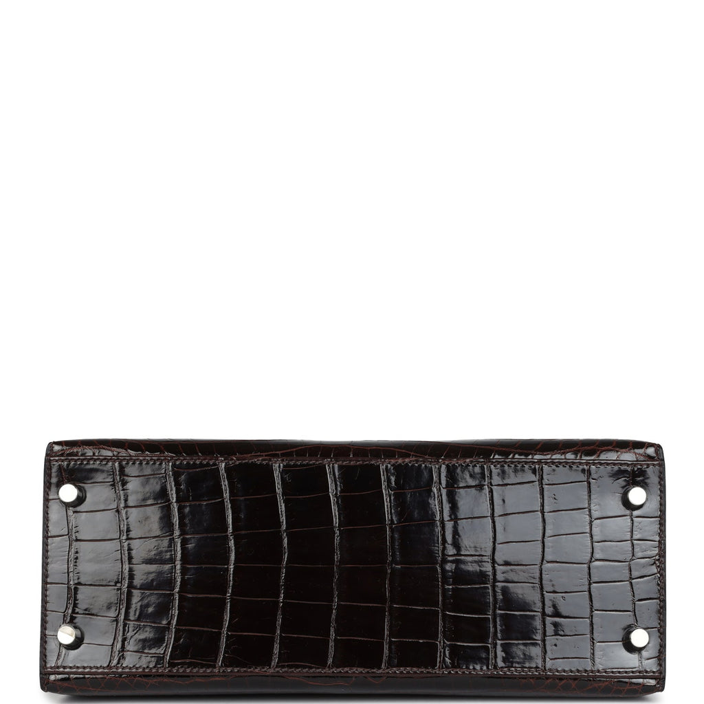 New Hermes Kelly Sellier 28 Cocoan Shiny Niloticus Crocodile Palladium Hardware