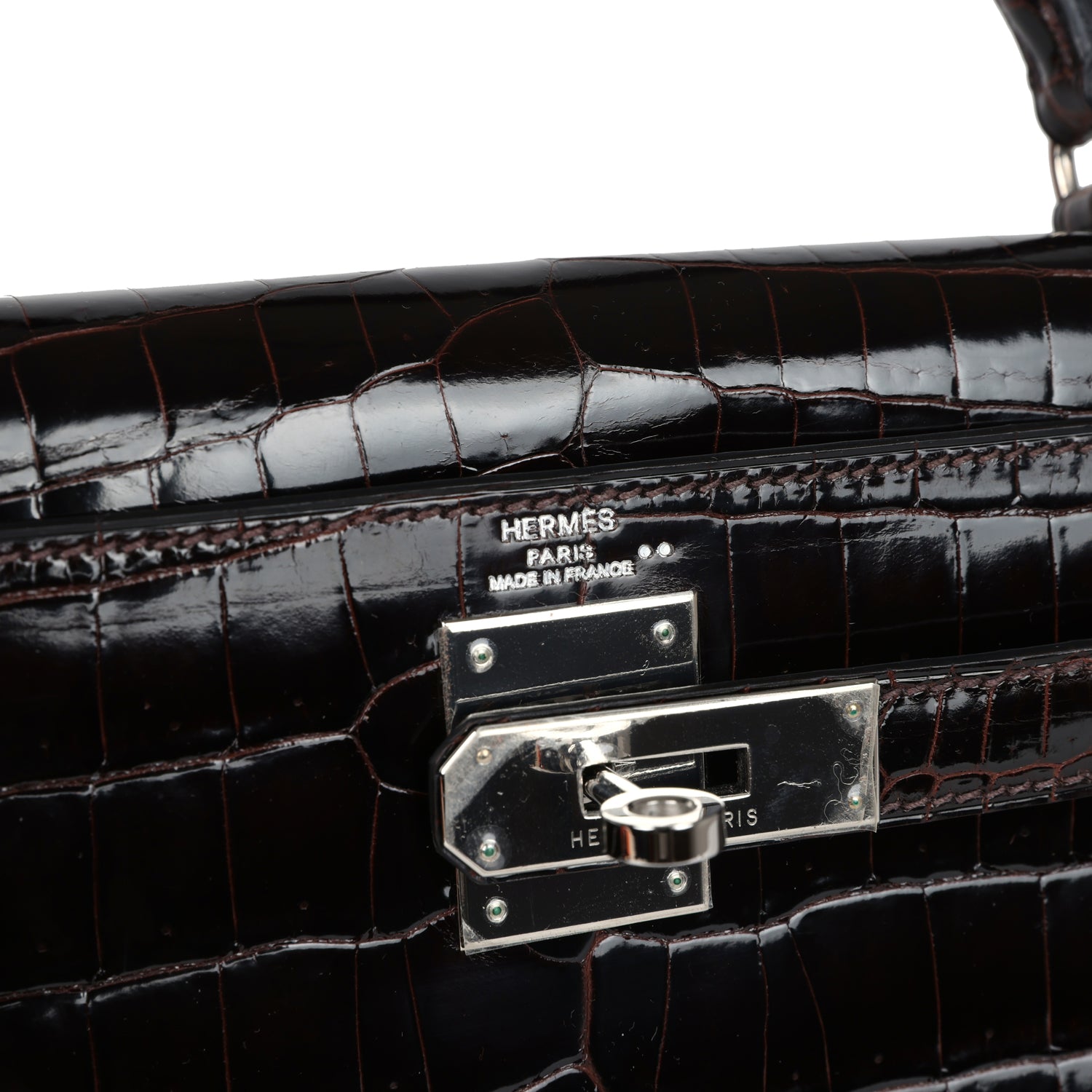 New Hermes Kelly Sellier 28 Cocoan Shiny Niloticus Crocodile Palladium Hardware