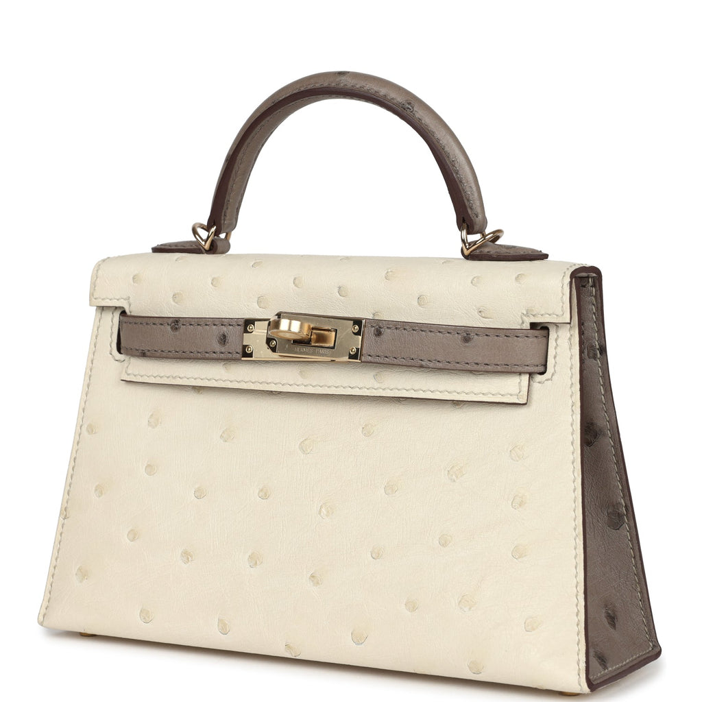 Hermes Special Order (HSS) Kelly Sellier 20 Beton and Gris Tourterelle Ostrich Permabrass Hardware