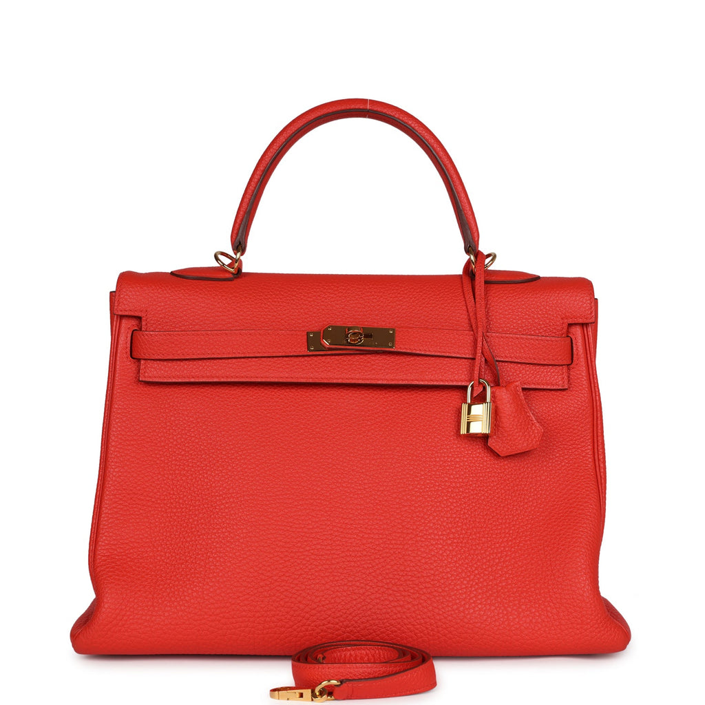 Pre-owned Hermes Kelly Retourne 35 Capucine Togo Gold Hardware