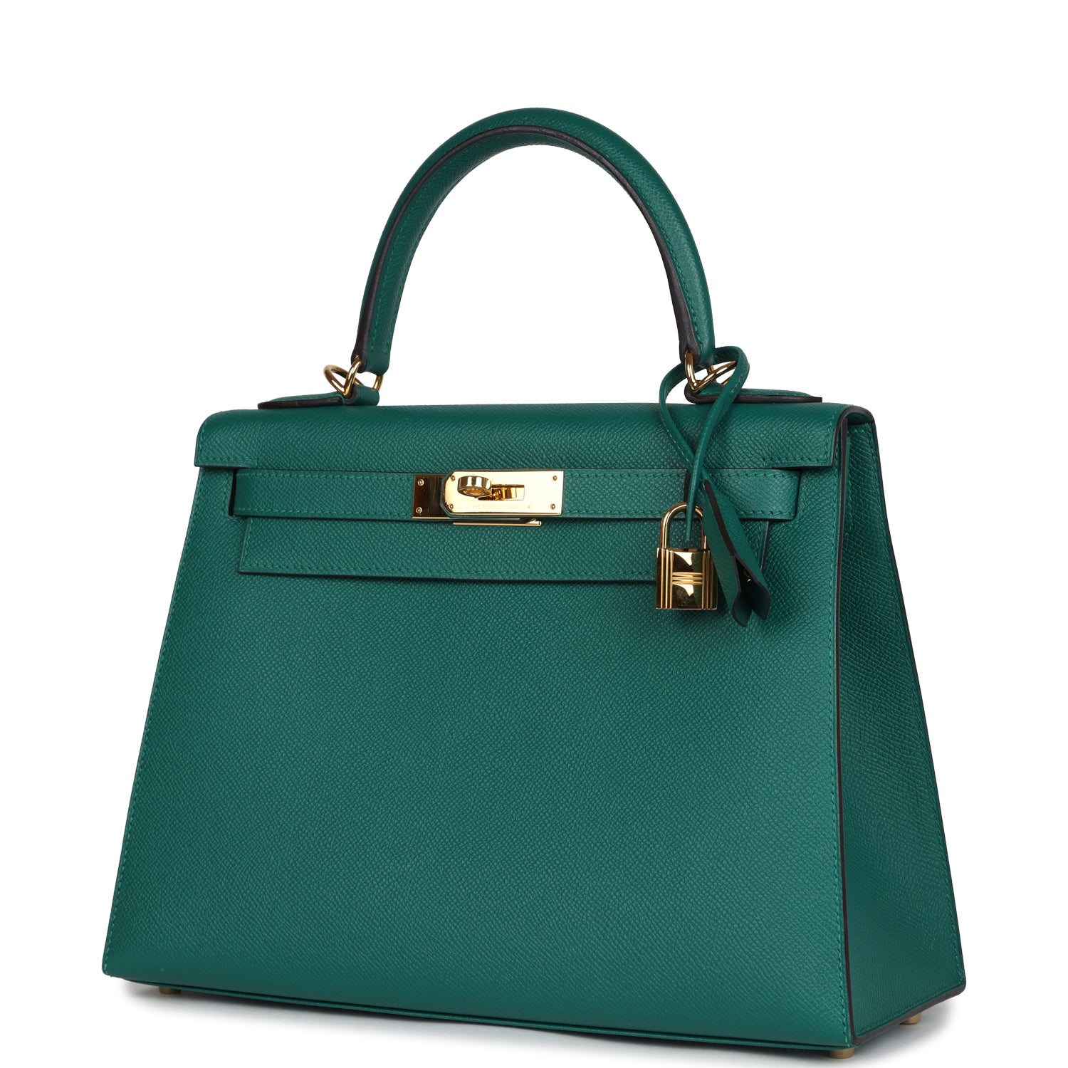 Pre-owned Hermes Kelly Sellier 28 Malachite Epsom Gold Hardware