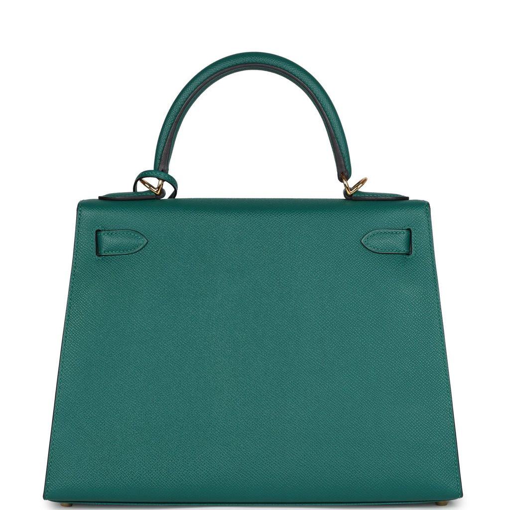 Pre-owned Hermes Kelly Sellier 28 Malachite Epsom Gold Hardware
