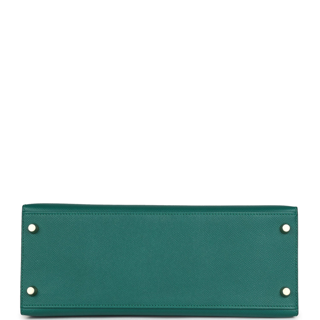 Pre-owned Hermes Kelly Sellier 28 Malachite Epsom Gold Hardware
