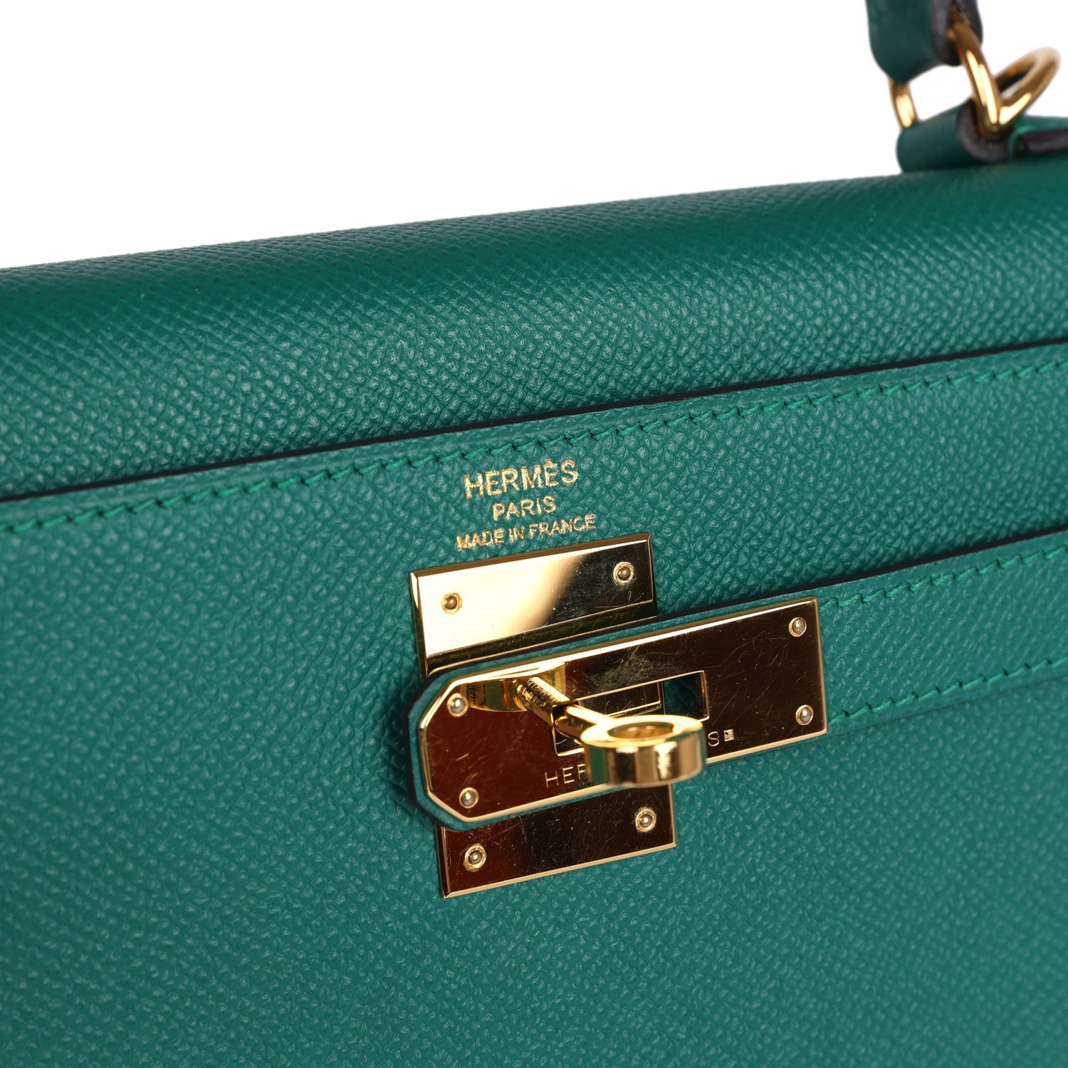 Pre-owned Hermes Kelly Sellier 28 Malachite Epsom Gold Hardware