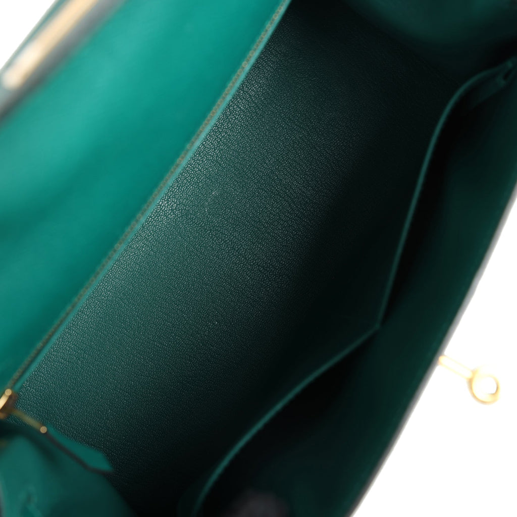 Pre-owned Hermes Kelly Sellier 28 Malachite Epsom Gold Hardware