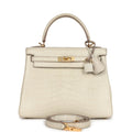 Pre-owned Hermes Kelly Retourne 25 Beton Matte Alligator Gold Hardware