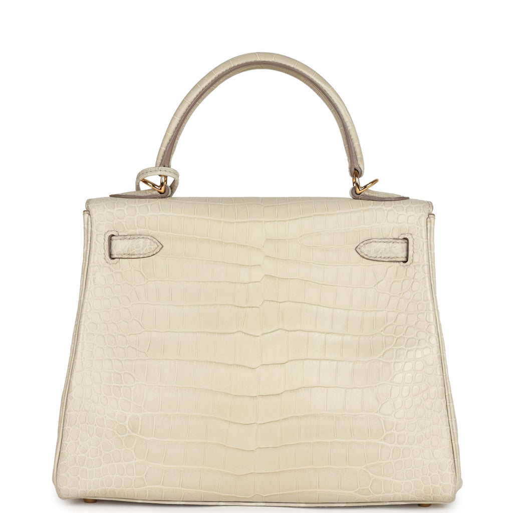 Pre-owned Hermes Kelly Retourne 25 Beton Matte Alligator Gold Hardware