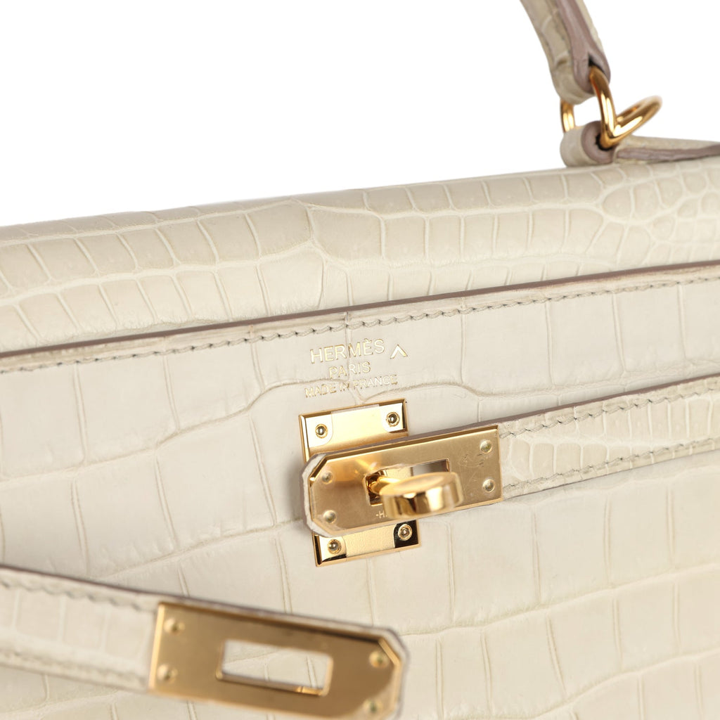 Pre-owned Hermes Kelly Retourne 25 Beton Matte Alligator Gold Hardware