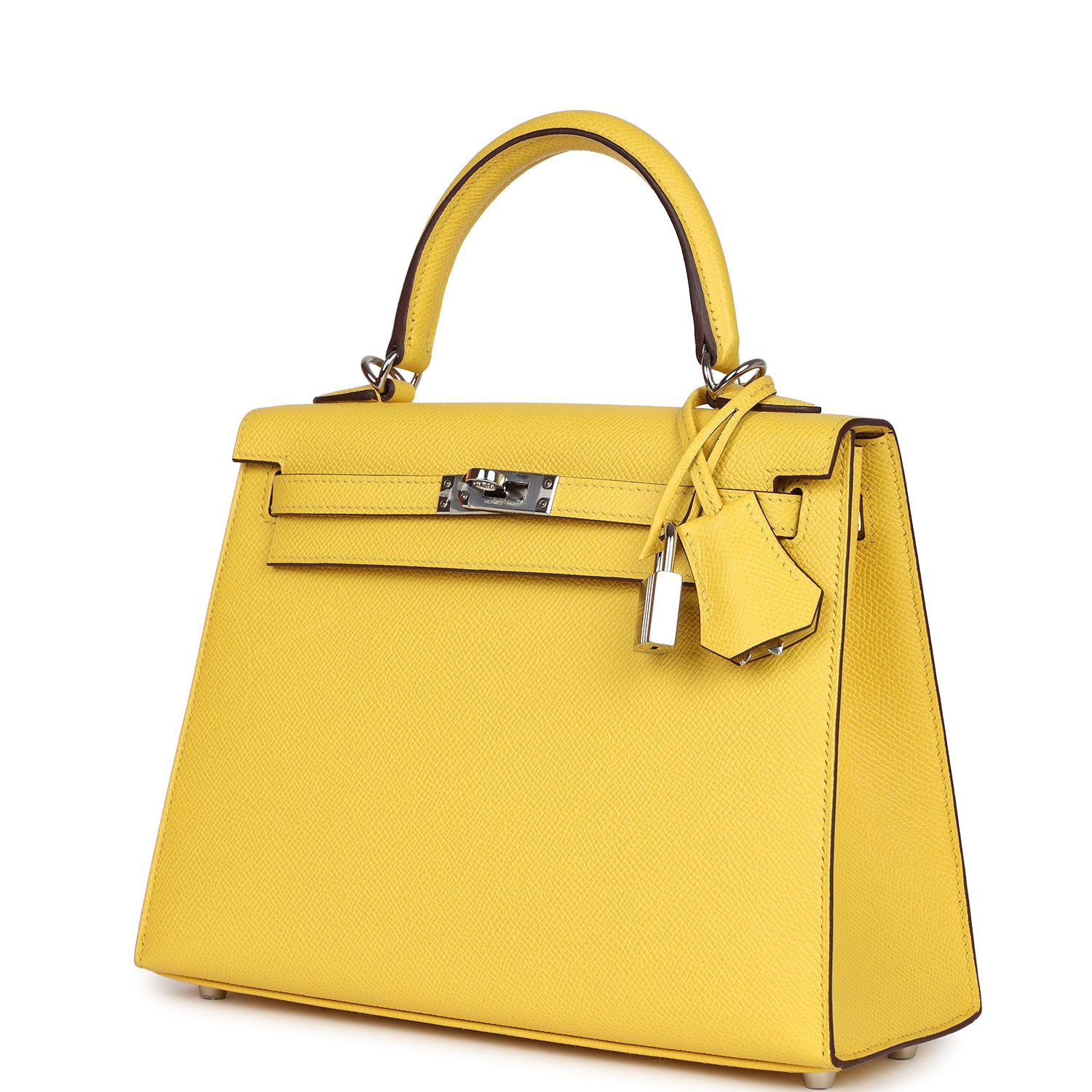 Pre-owned Hermes Kelly Sellier 25 Jaune De Naples Epsom Palladium Hardware