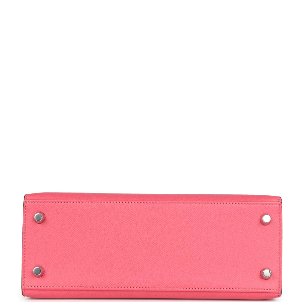 Pre-owned Hermes Kelly Sellier 25 Rose Azalee Epsom Palladium Hardware