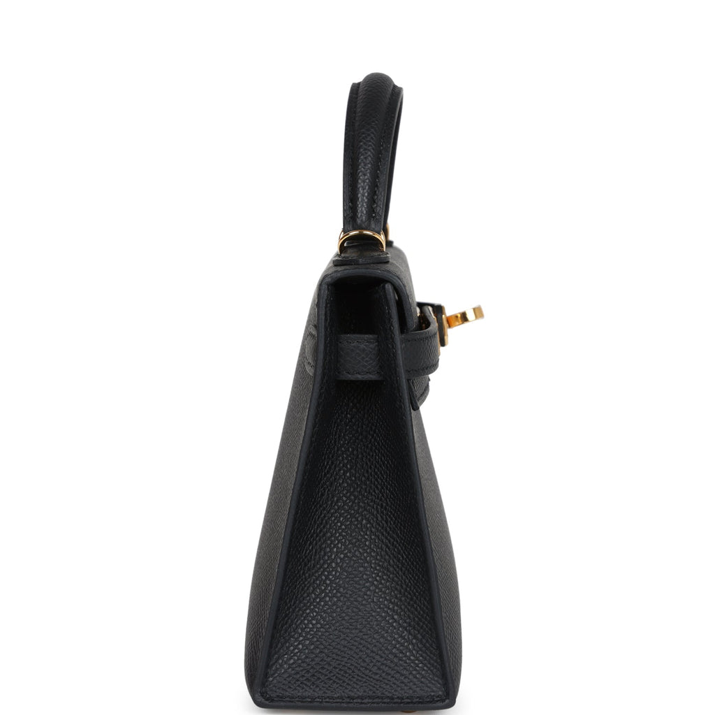 Hermes Kelly Sellier 20 Black Epsom Gold Hardware