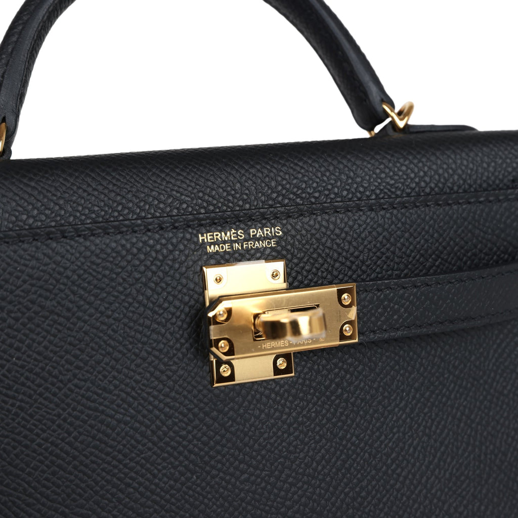 Hermes Kelly Sellier 20 Black Epsom Gold Hardware