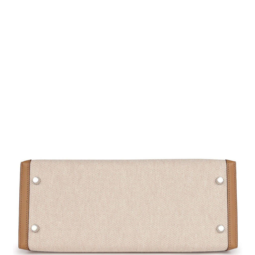 Hermes Kelly Sellier 28 Biscuit Toile H Canvas and Swift Palladium Hardware