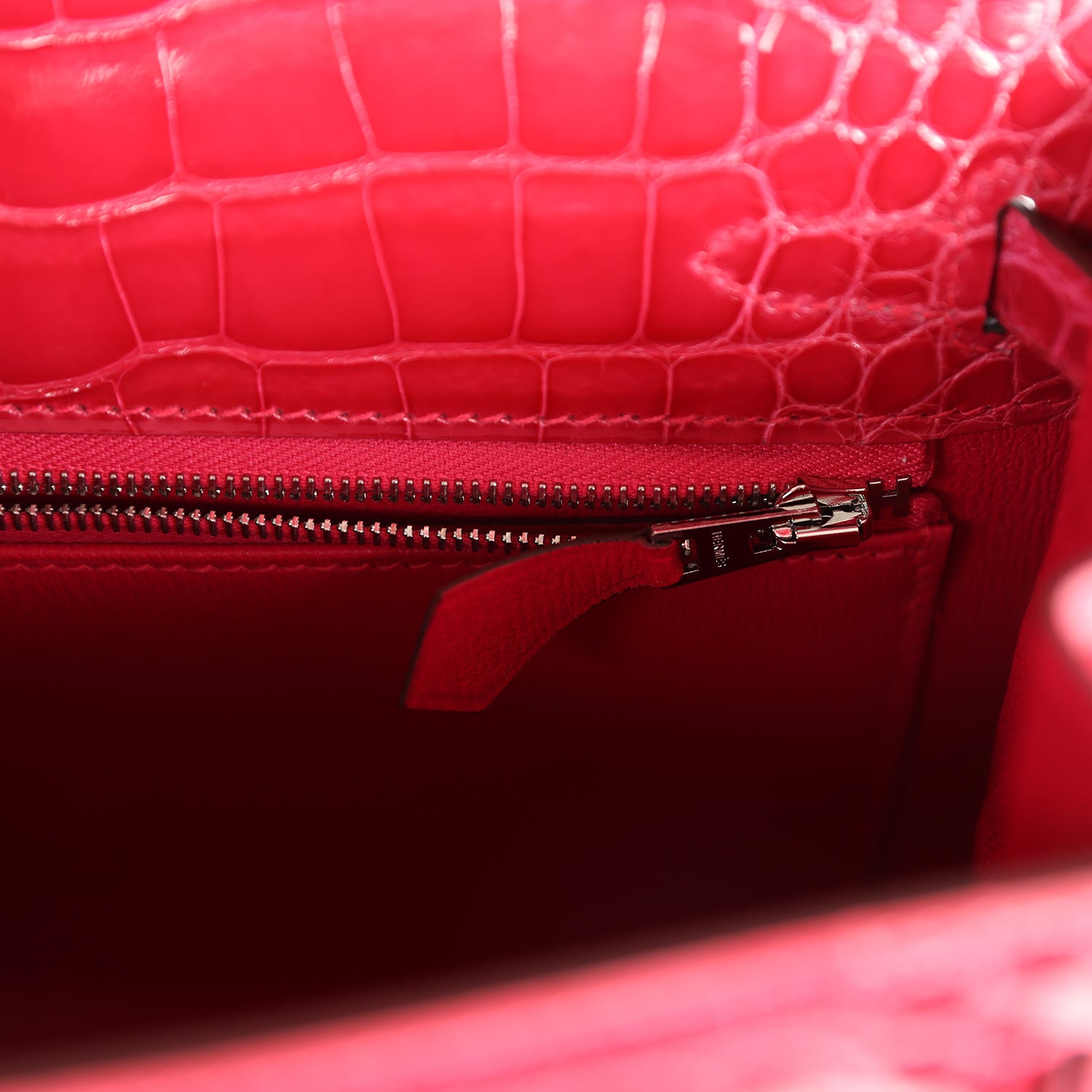Hermes Kelly Sellier 25 Rose Extreme Shiny Alligator Palladium Hardware