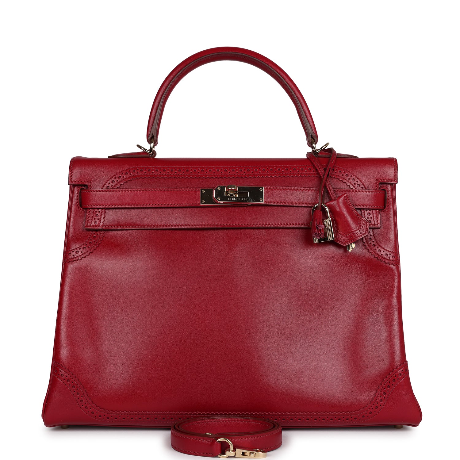 Pre-owned Hermes Kelly Ghillies Retourne 35 Rubis Tadelakt Permabrass Hardware