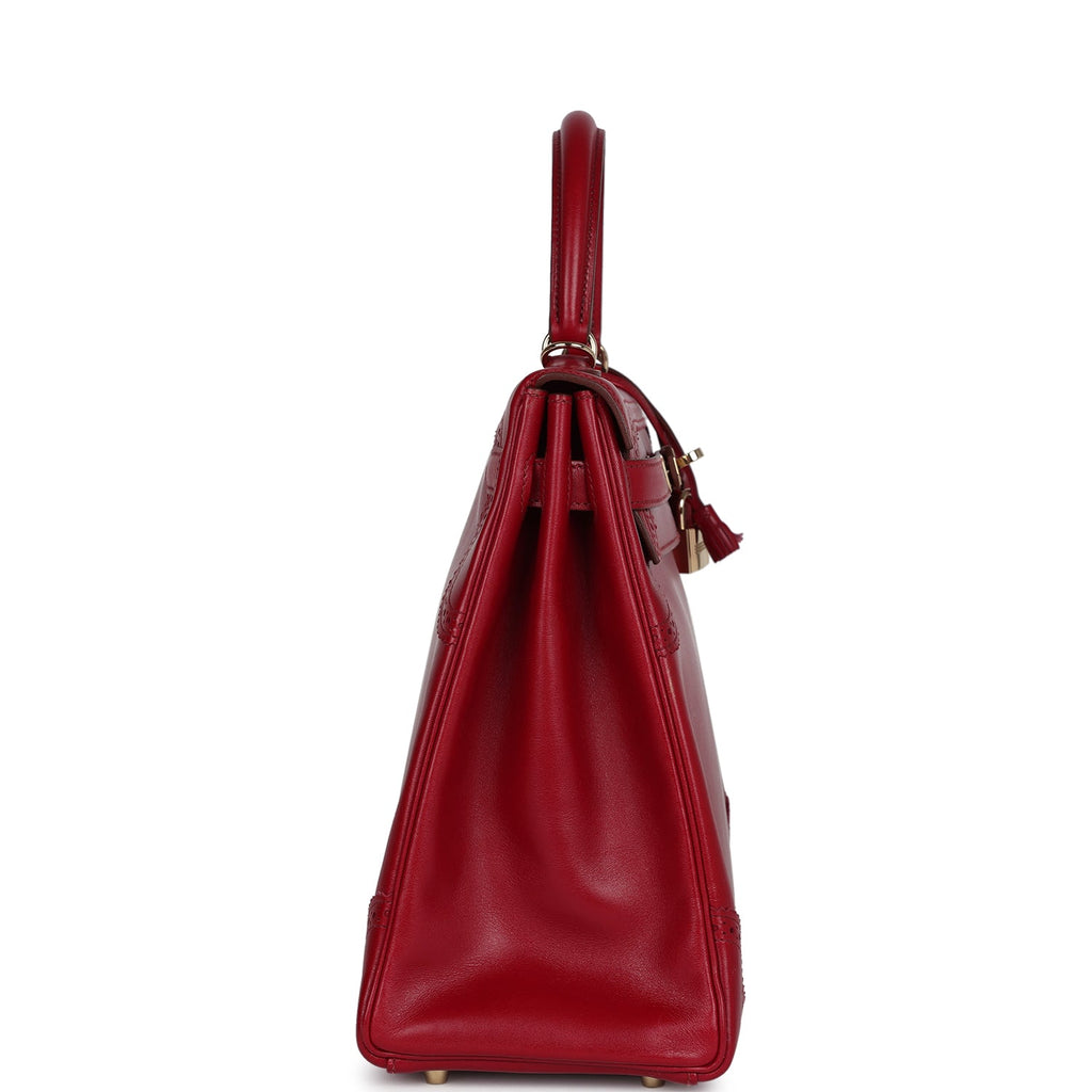 Pre-owned Hermes Kelly Ghillies Retourne 35 Rubis Tadelakt Permabrass Hardware