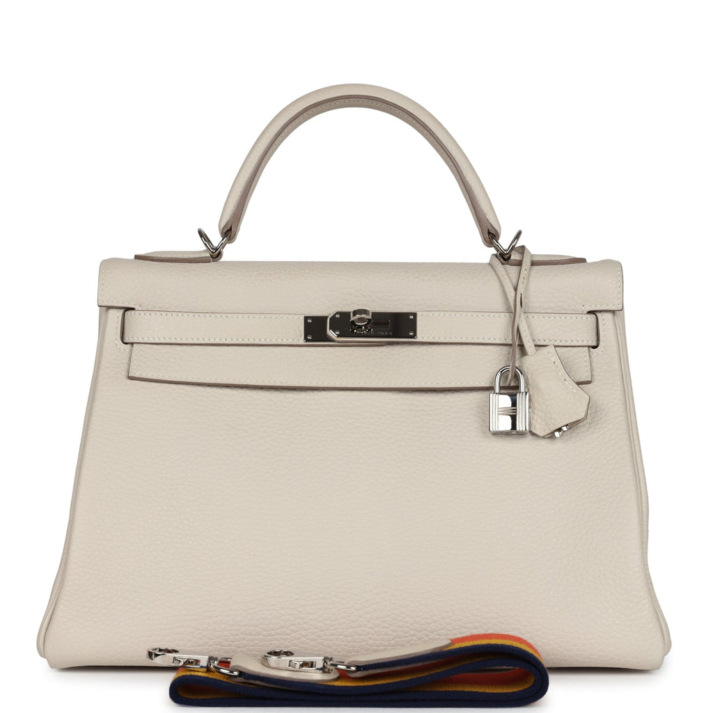 New Hermes Kelly Retourne 32 Craie Togo Palladium Hardware