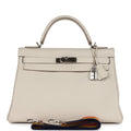 New Hermes Kelly Retourne 32 Craie Togo Palladium Hardware