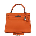New Hermes Special Order (HSS) Kelly Retourne 28 Orange Togo Palladium Hardware