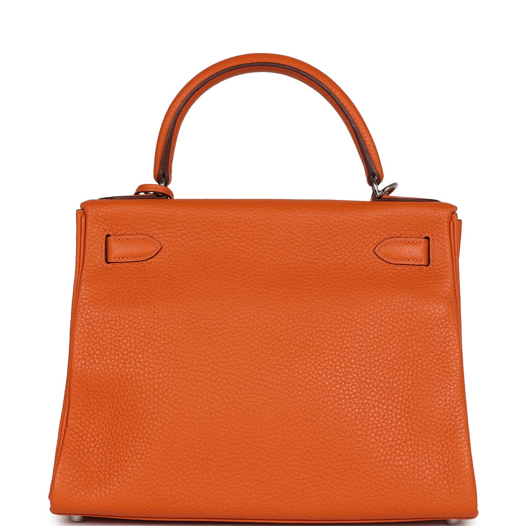 New Hermes Special Order (HSS) Kelly Retourne 28 Orange Togo Palladium Hardware