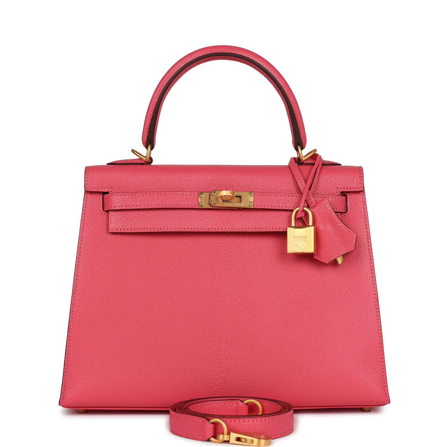 Hermes Special Order (HSS) Kelly Sellier 25 Rose Lipstick Verso Chevre Brushed Gold Hardware