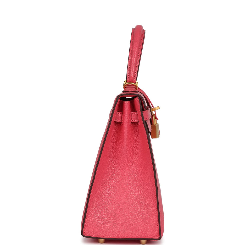 Hermes Special Order (HSS) Kelly Sellier 25 Rose Lipstick Verso Chevre Brushed Gold Hardware