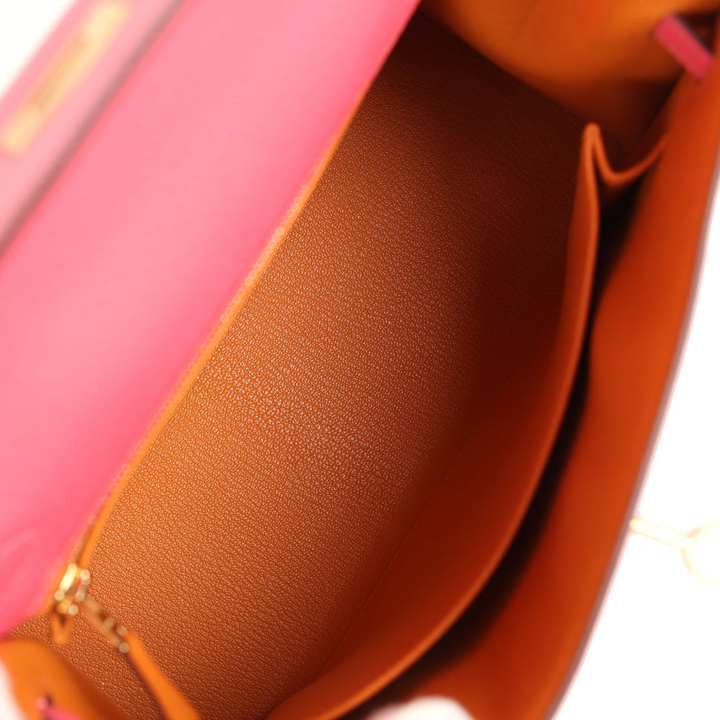 Hermes Special Order (HSS) Kelly Sellier 25 Rose Lipstick Verso Chevre Brushed Gold Hardware