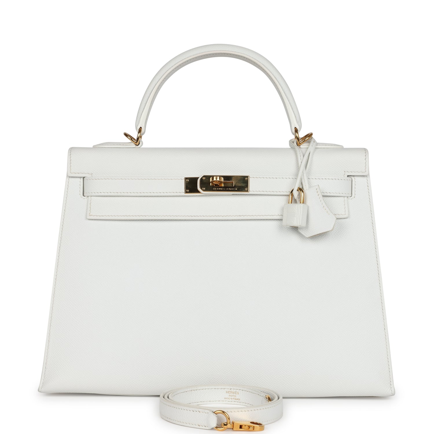 Hermes Kelly Sellier 32 White Epsom Gold Hardware