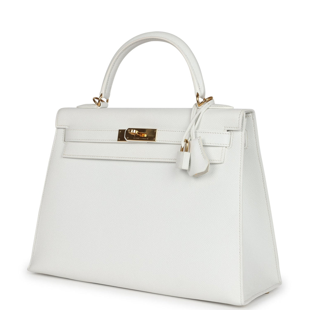 Hermes Kelly Sellier 32 White Epsom Gold Hardware