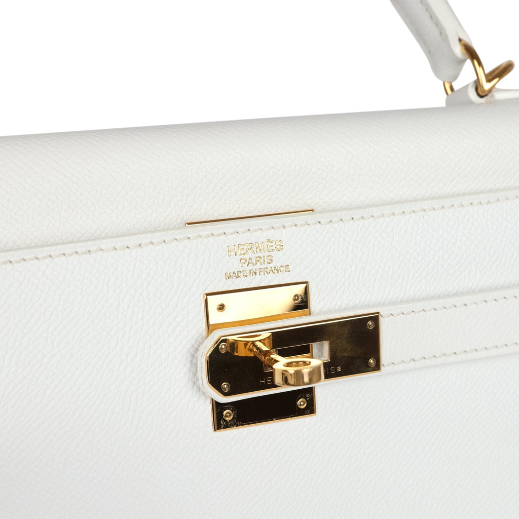 Hermes Kelly Sellier 32 White Epsom Gold Hardware
