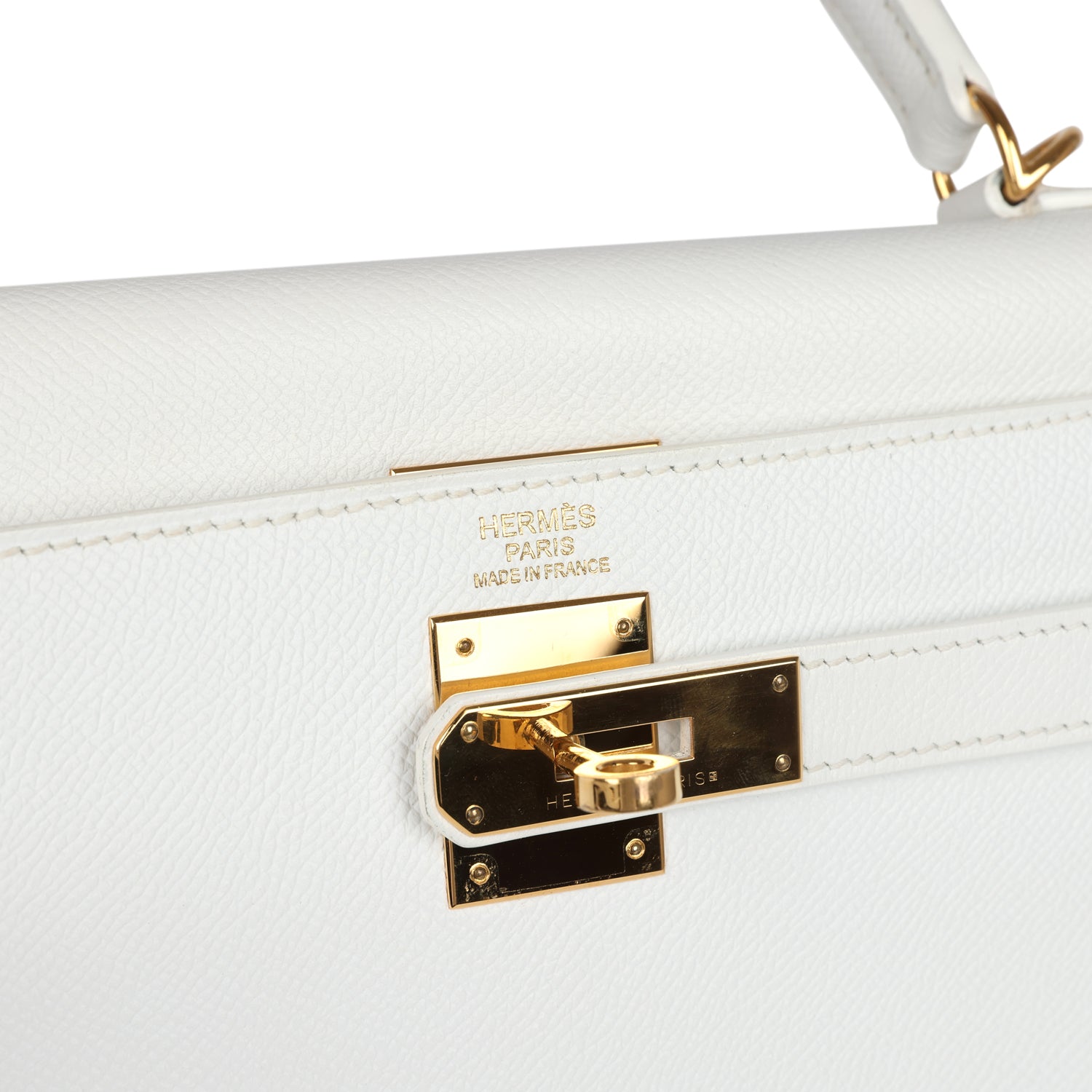 Hermes Kelly Sellier 32 White Epsom Gold Hardware
