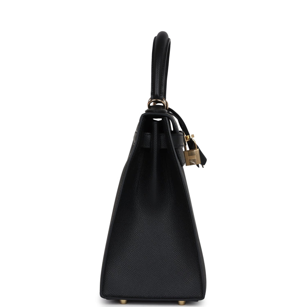 Pre-owned Hermes Kelly Sellier 28 Black Epsom Permabrass Hardware