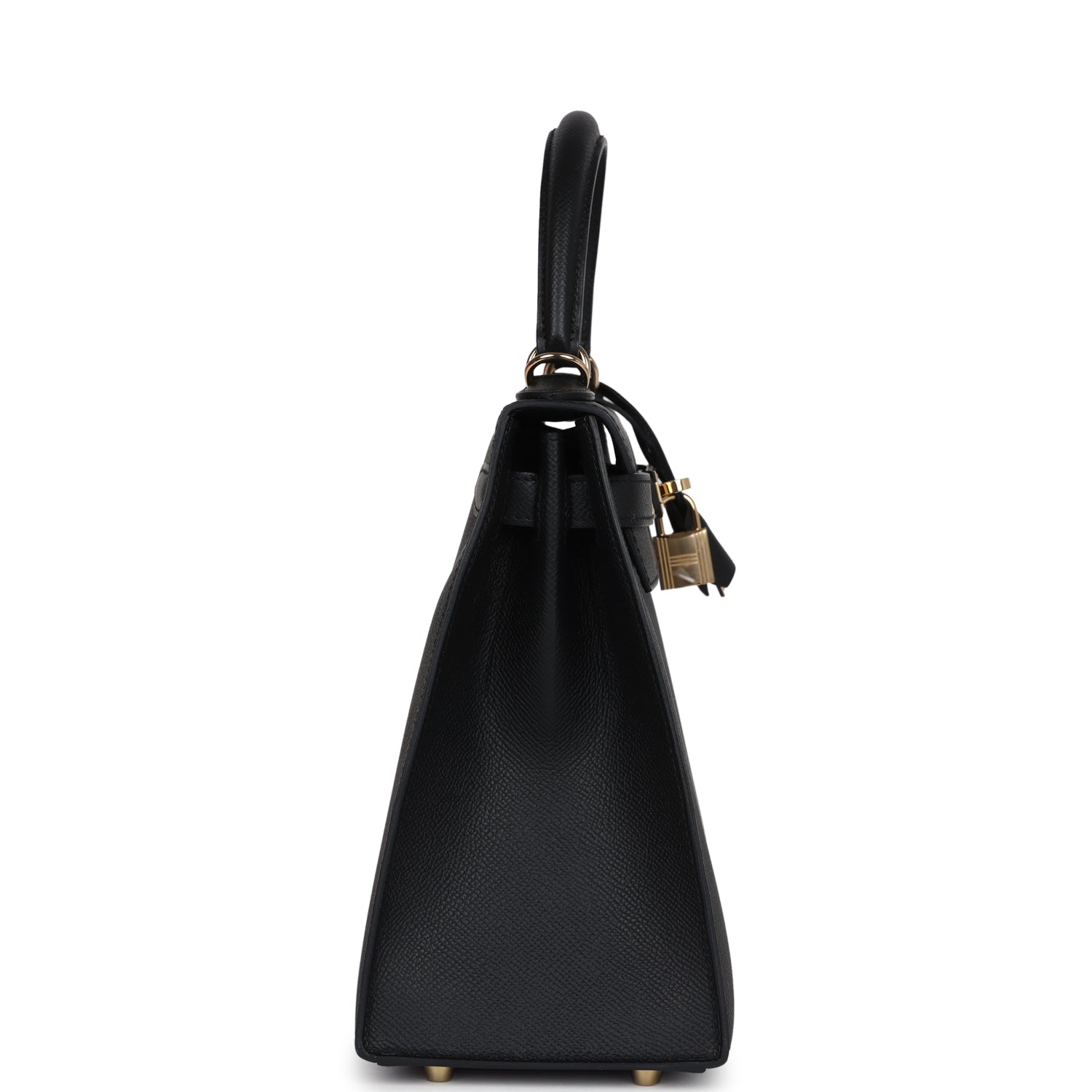 Pre-owned Hermes Kelly Sellier 28 Black Epsom Permabrass Hardware