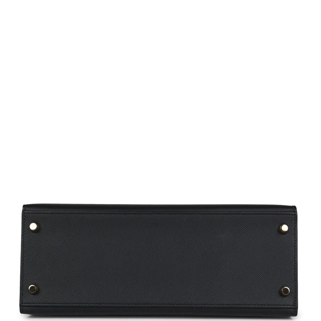 Pre-owned Hermes Kelly Sellier 28 Black Epsom Permabrass Hardware