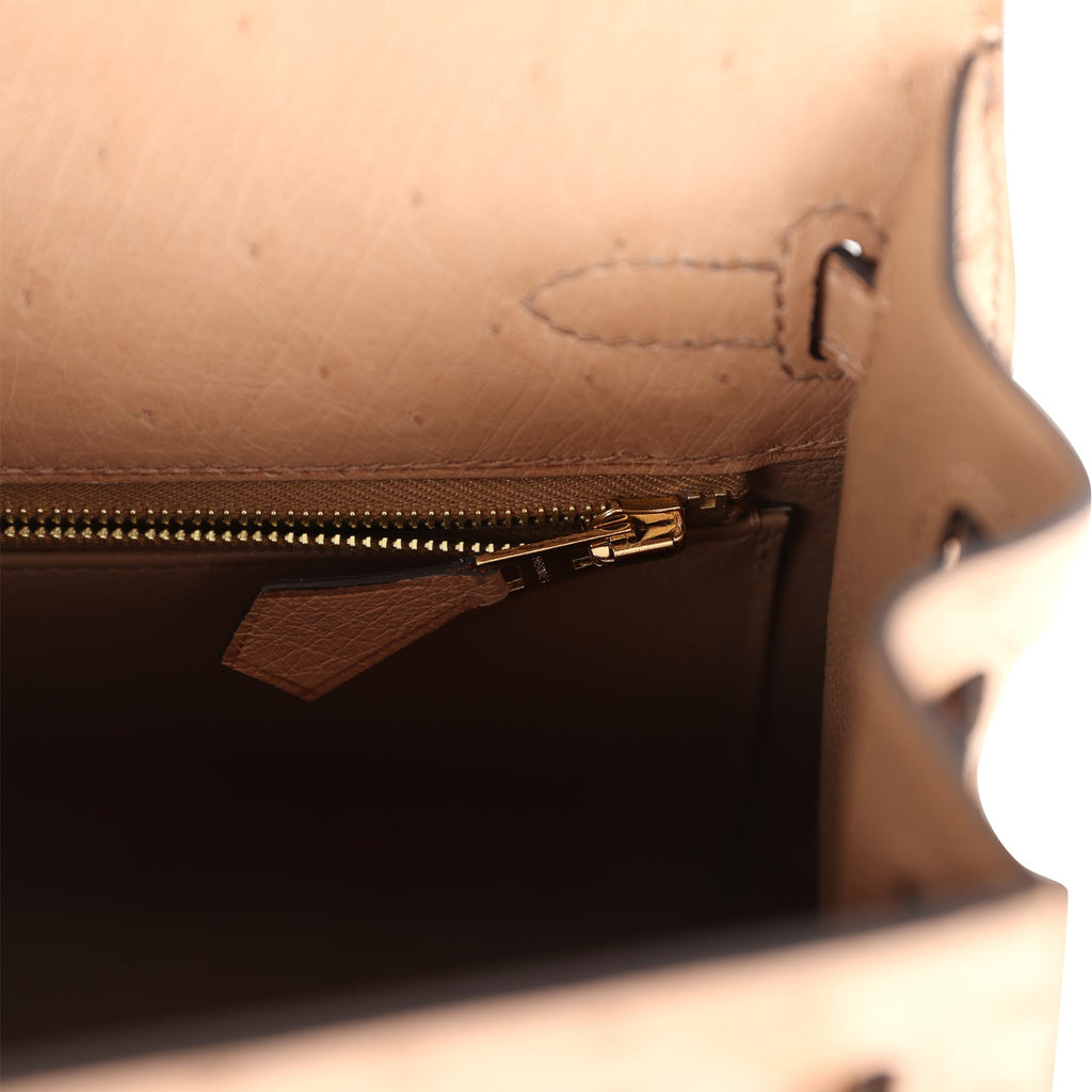 Hermes Kelly Sellier 25 Chai Ostrich Gold Hardware