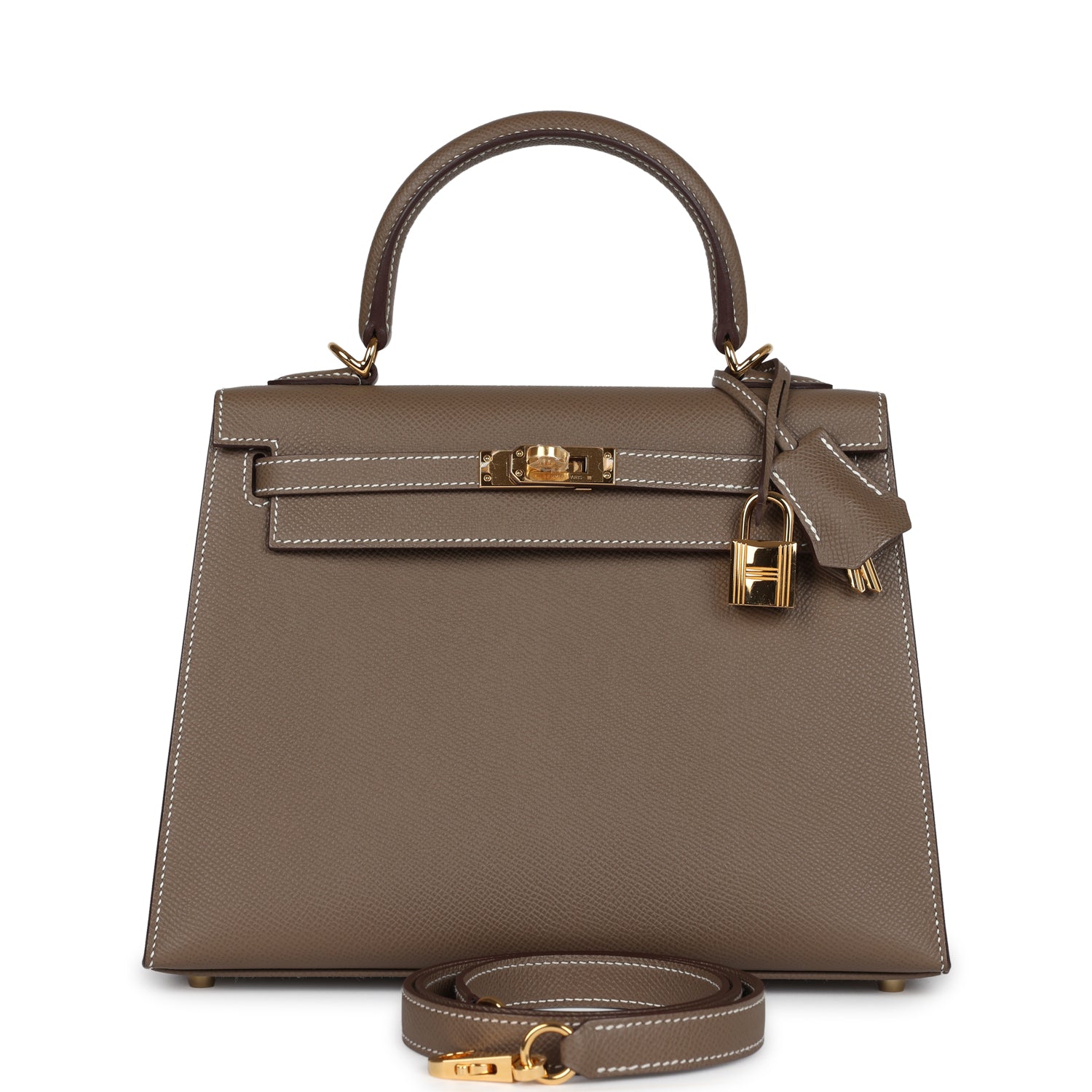 New Hermes Kelly Sellier 25 Etoupe Epsom Gold Hardware