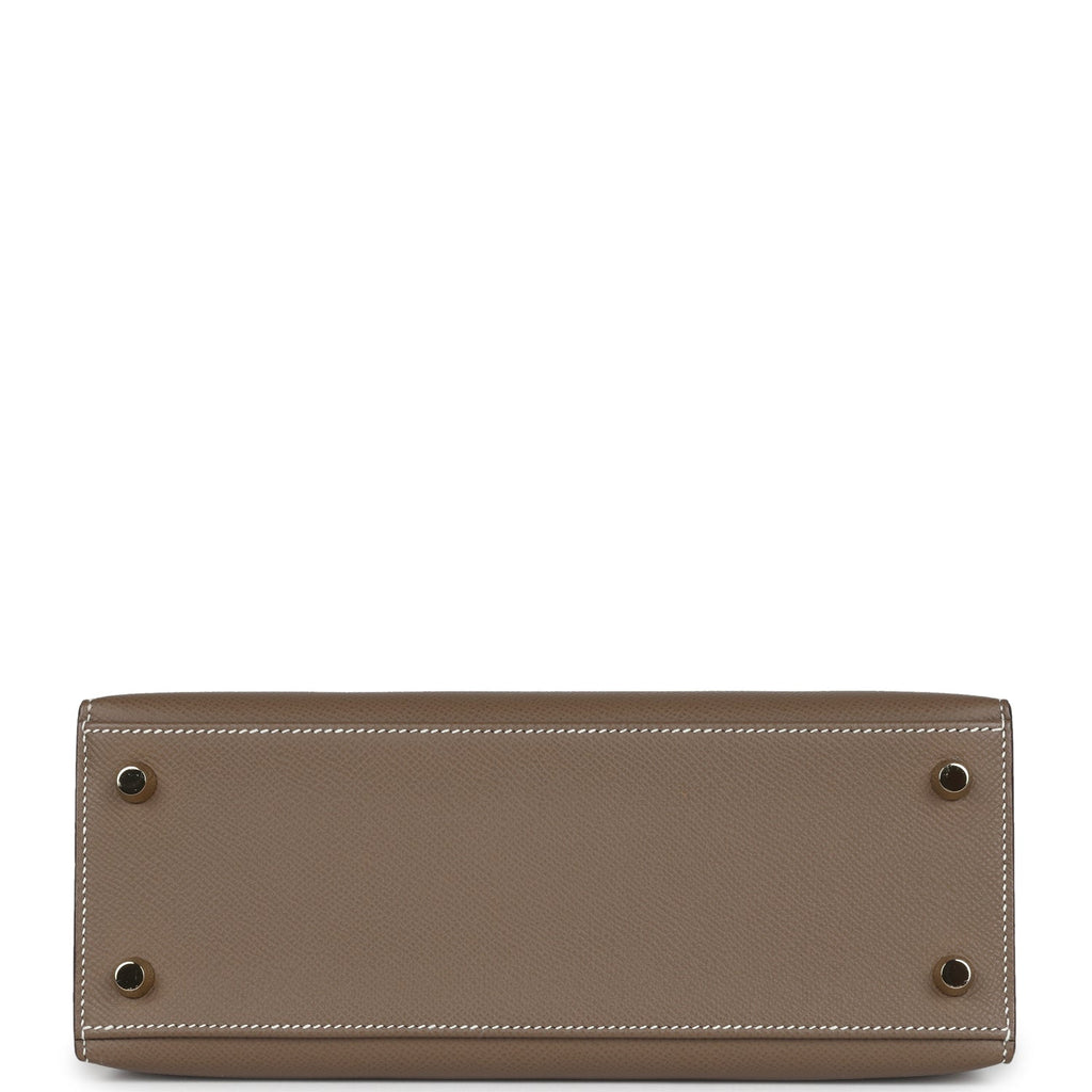 Pre-owned Hermes Kelly Sellier 25 Etoupe Epsom Gold Hardware