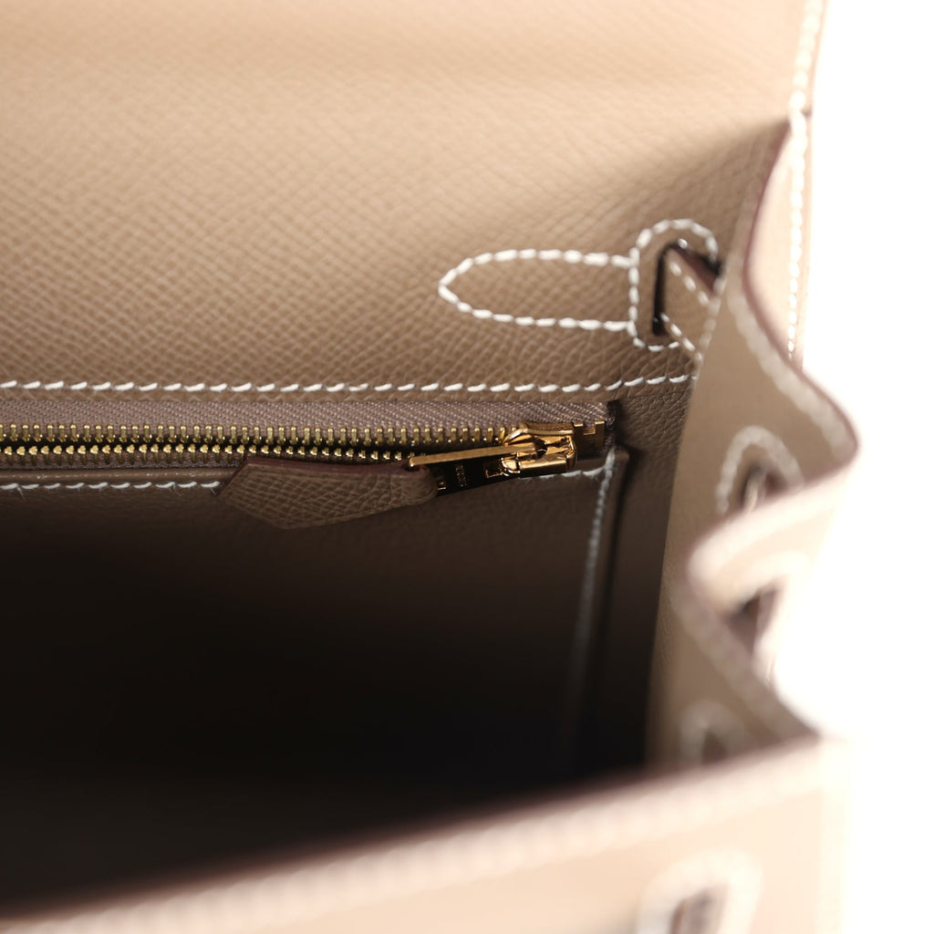 New Hermes Kelly Sellier 25 Etoupe Epsom Gold Hardware